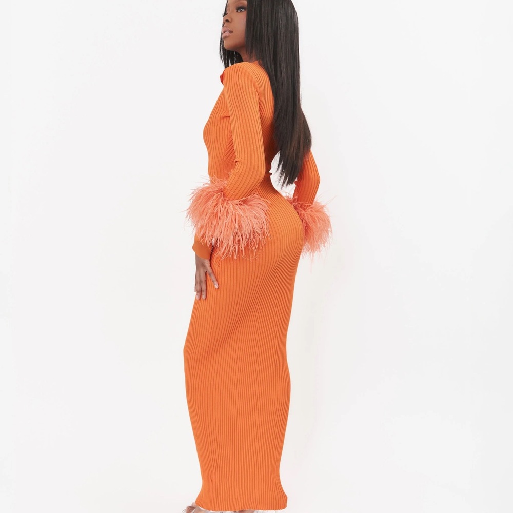 Elegant Orange Long Sleeve Maxi Dress - Picture 2 of 3